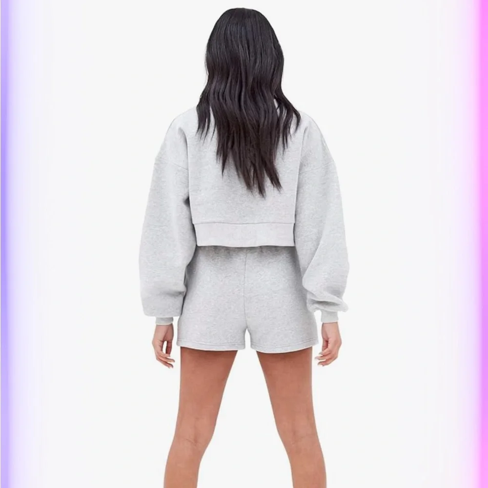 Cropped Crewneck Sweatshirt in Heather Gray - Picture 3 of 12